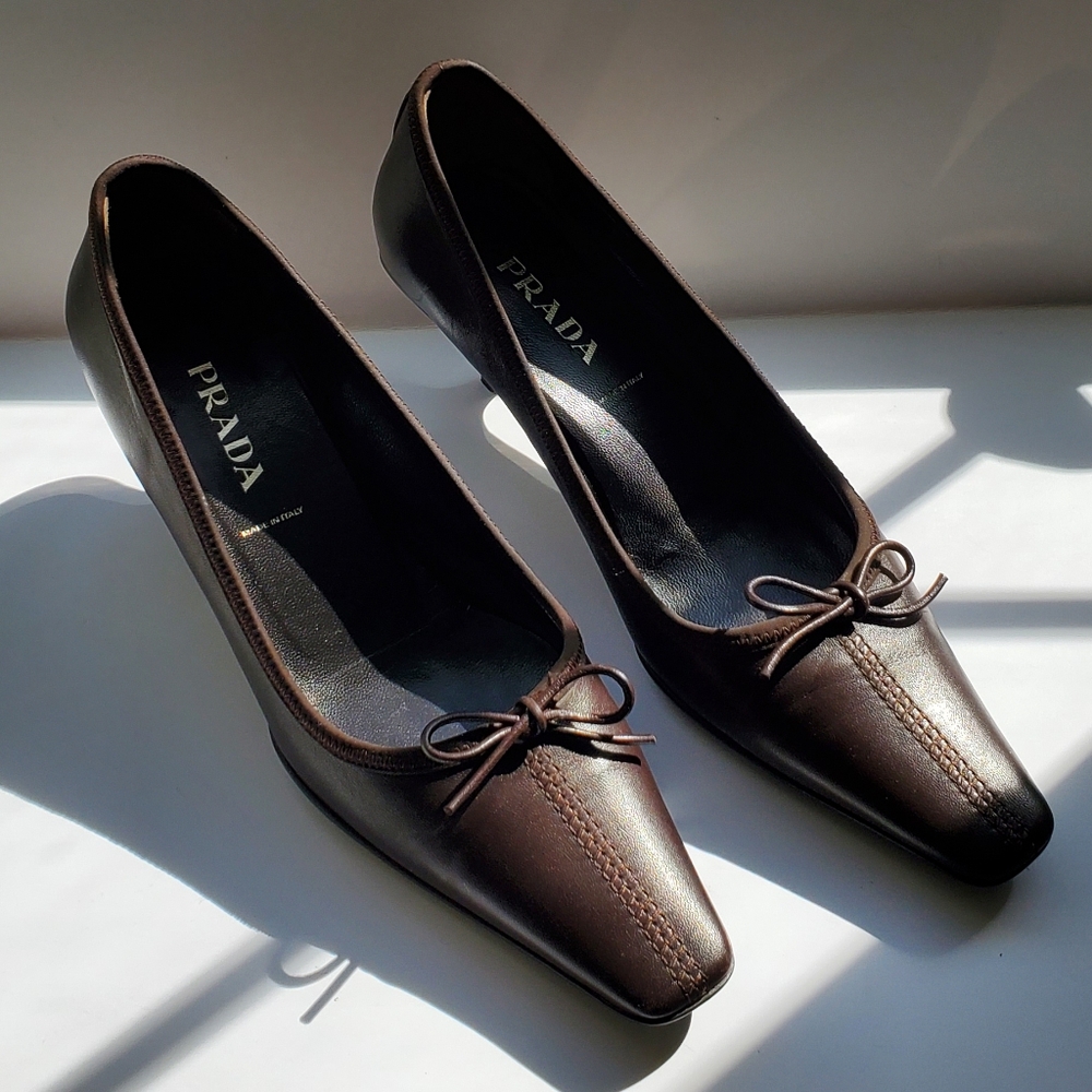 Prada Women's Dark Brown Leather Kitten Heels